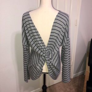 First Love Twist Back Long Sleeve Striped Top Lg